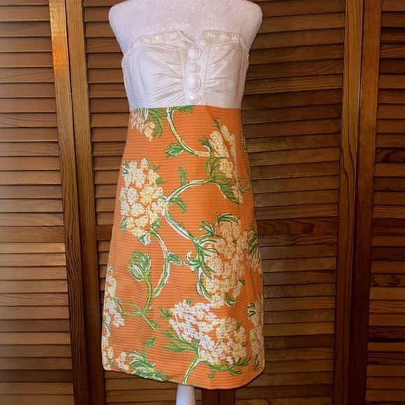 Lilly Pulitzer Gorgeous Strapless Nectar Orange Floral Dress Size 6 - Picture 2 of 8